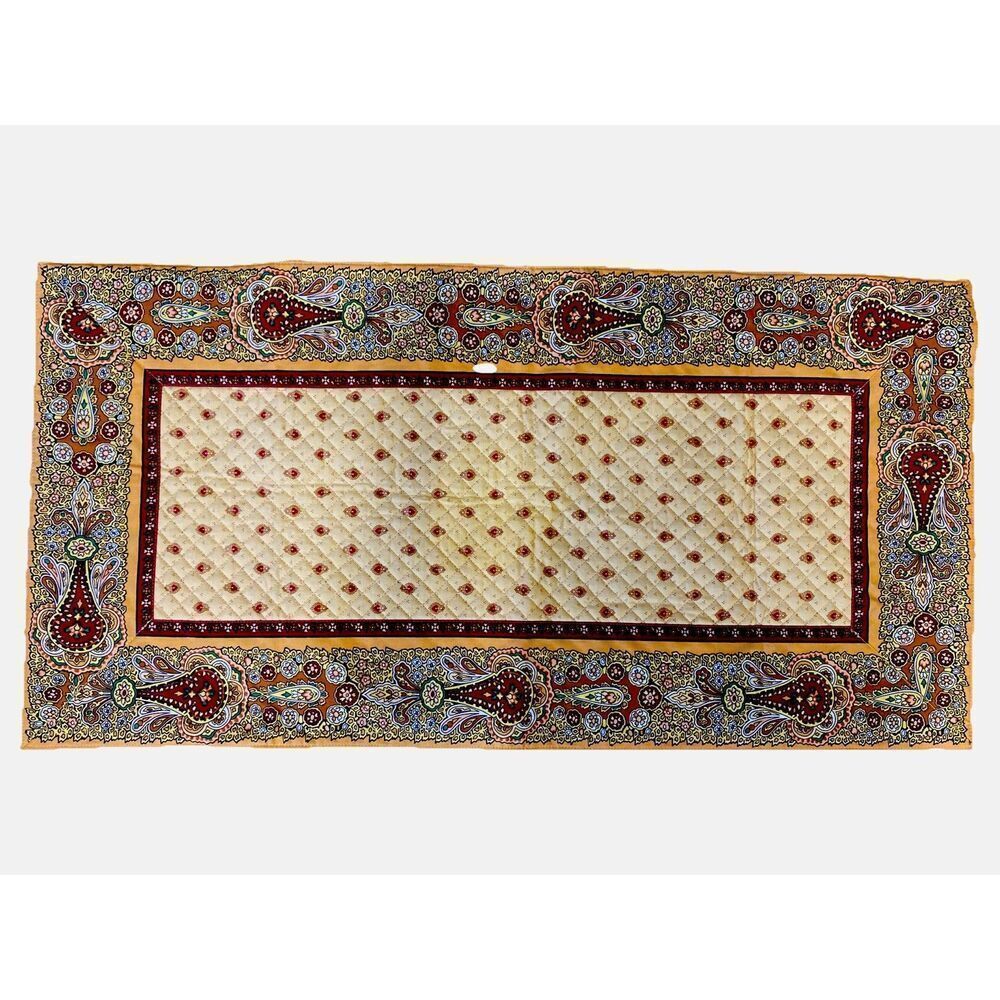 Marat Avignon Made In France Quilted Table Runner Yellow & Red Paisley 39” x 20”